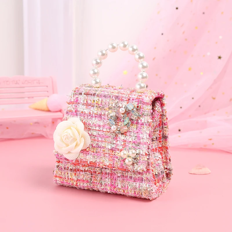 Brand New Women's Bags Ladies Children's Little Girl Toddler Princess Cute Bag Baby Flower Pearl Hand-held Diagonal Bag