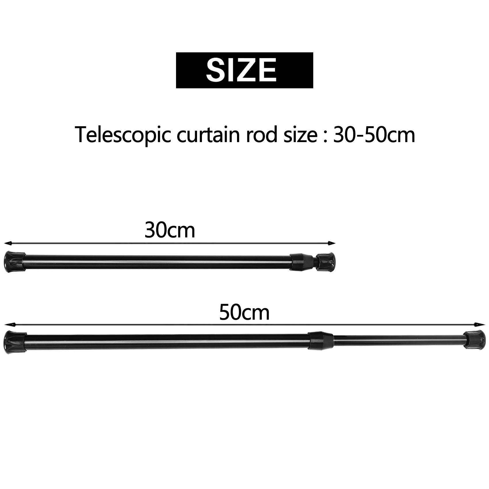 A36T-5 Pack Cupboard Bars Tensions Rod Spring Curtain Rod For DIY Projects, Extendable Width, 11.81 To 20 Inches (Black)