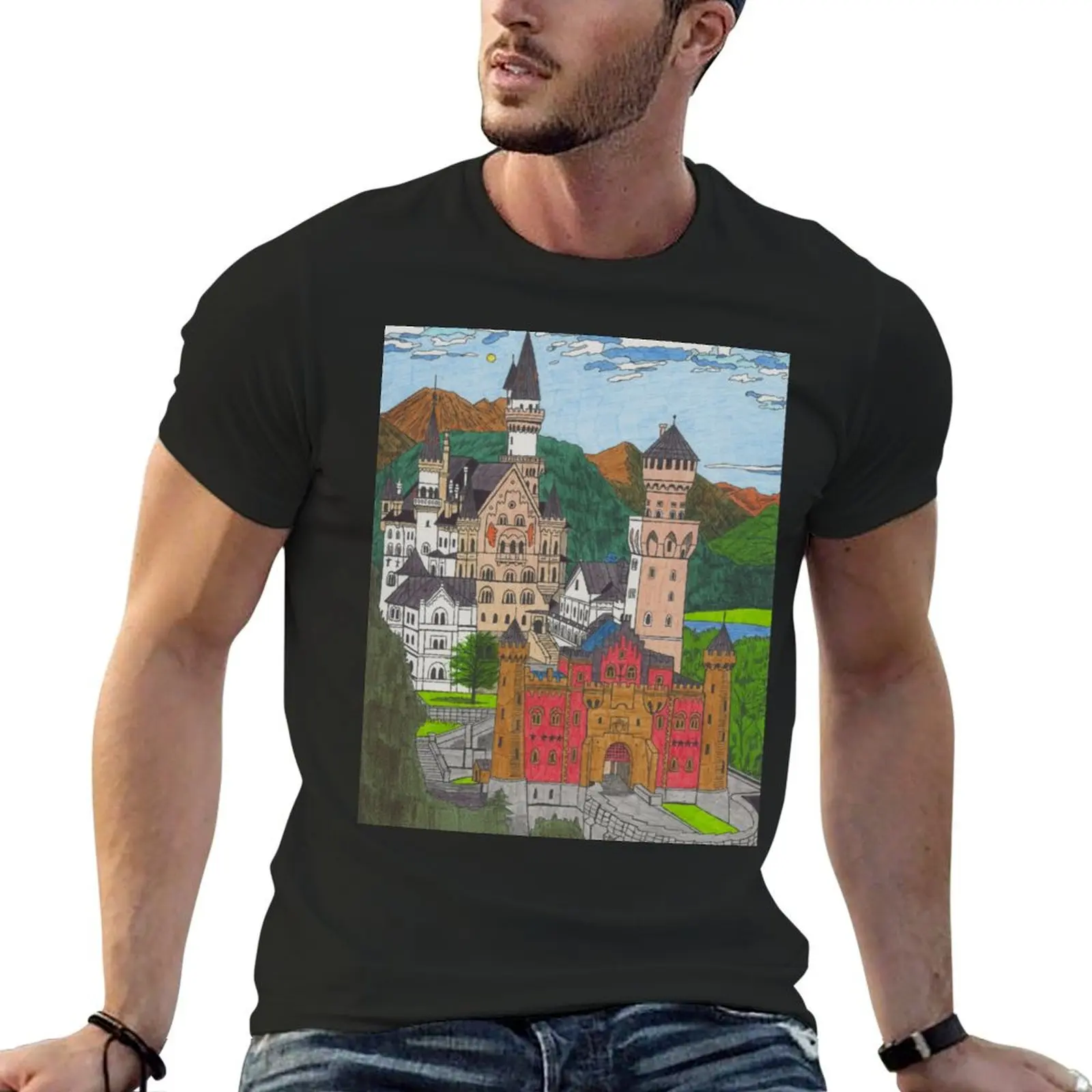 Neuschwanstein Castle T-Shirt Short sleeve tee graphic shirts t shirt men 100℅ cotton