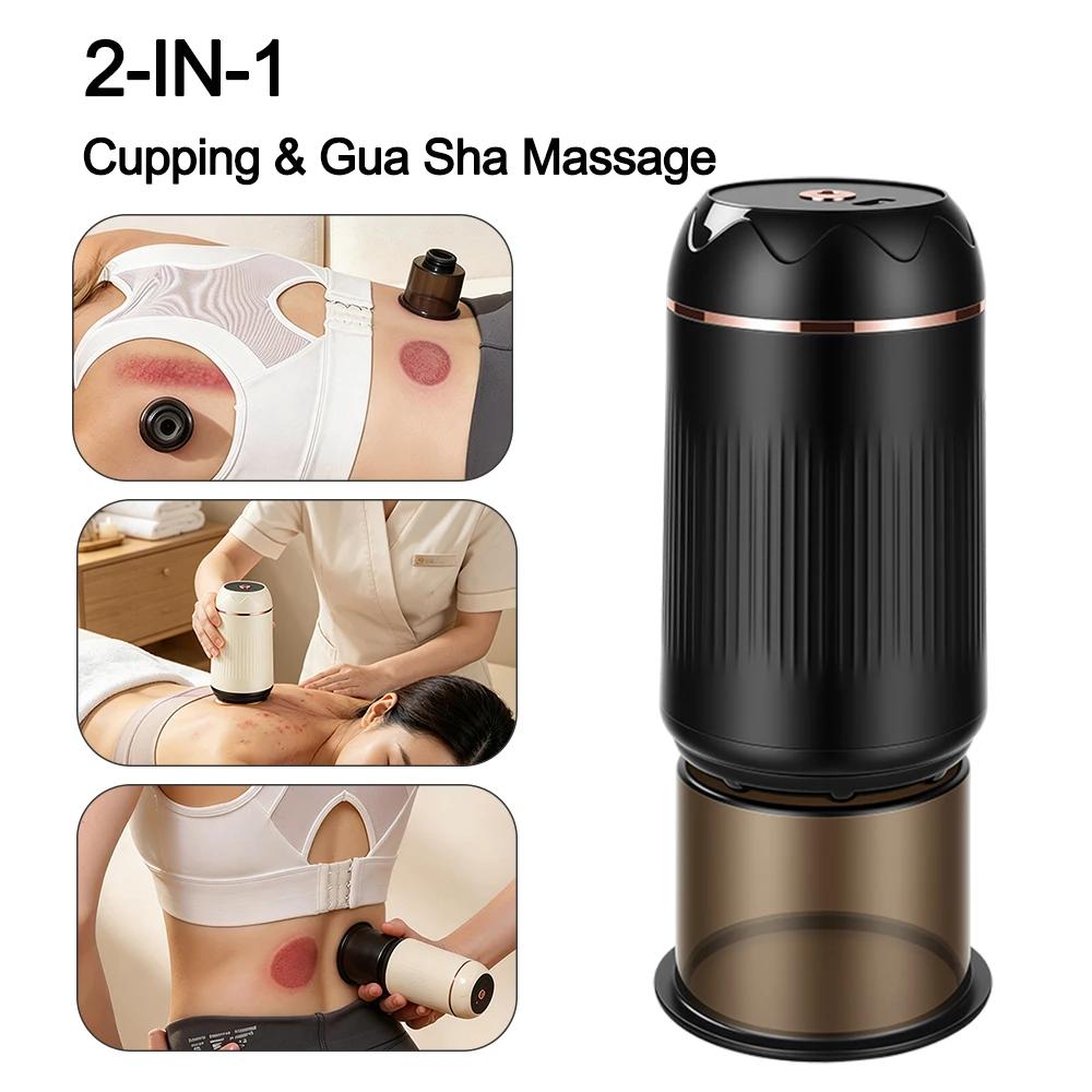 Electric Cupping Massager 2-in-1 Vacuum Cupping Gua Sha Device Red Light 3 Suction Levels 3 Cup Sizes Rechargeable Body Massage