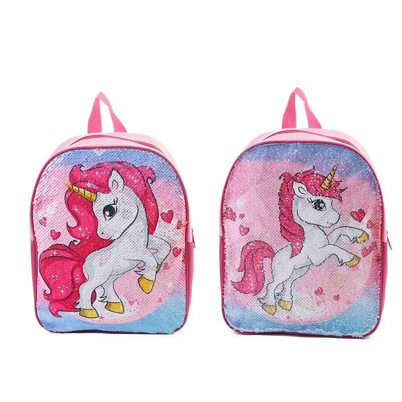 Children Lovely Cartoon Unicorn Dinosaur Backpacks New Double Sided Transformation Sequins Fashion Schoolbags for Girls Boys Hot