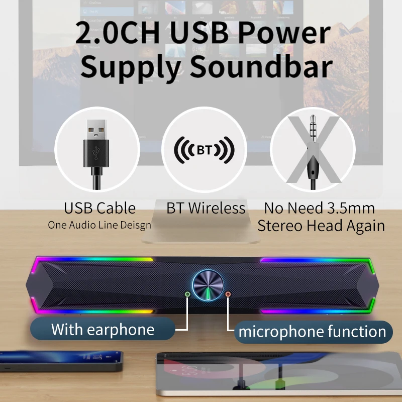 4D Computer Speaker Soundbar Stereo Game Subwoofer 2.0 Bluetooth For Macbook Laptop Notebook PC Music Player Wired Loudspeaker