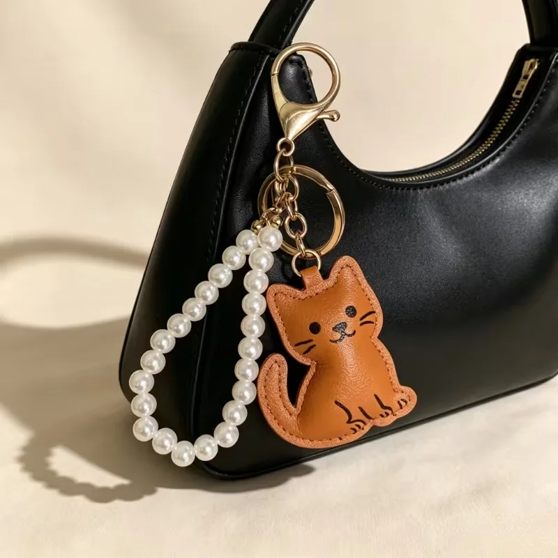 Cute Cartoon Cat PU Leather Keychain Lovely Kitten Bag Charm 4 Colors Handbag Pendant Cat Lover Gift Key Ring