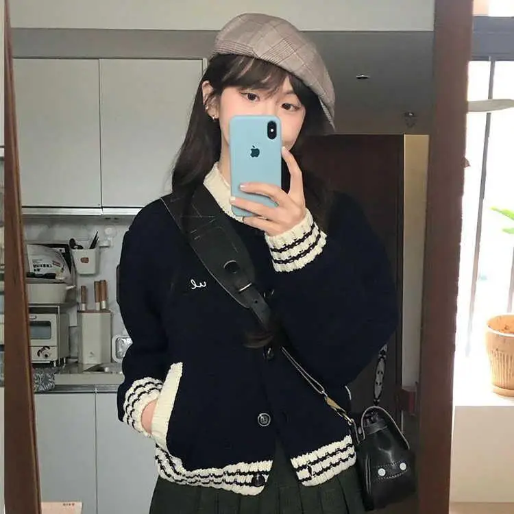 

Корейский вязаный свитер Sle ort, женский весенний новый кардиган Lazy Sle, уличный свободный крой, длинный свек, обычный тонкий