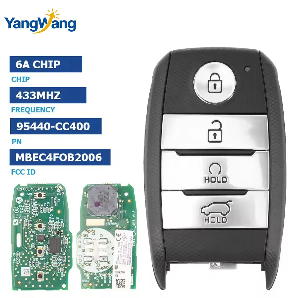 YangWang Original key No blade Remote Car Key Original Proximity Card For KIA Carens Seltos Sonet 6A Chip 433MHz 95440-CC400
