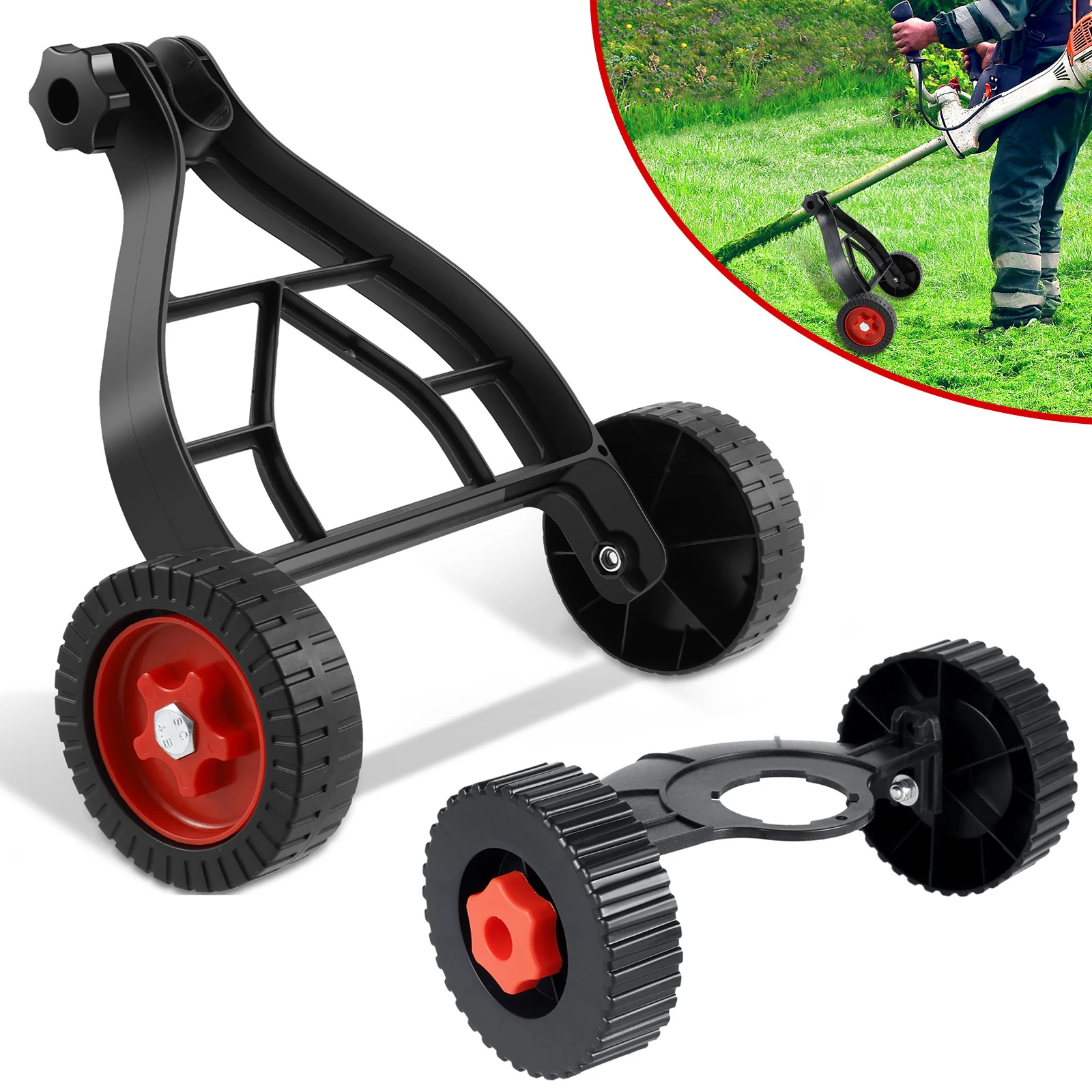 

Universal Lawn Mower Adjustable Support Wheel Lawn Mower Hand Support Frame Garden Weed Trimmer Auxiliary Wheel Grass