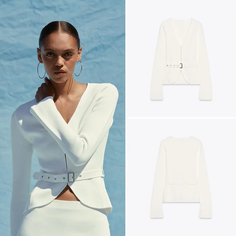 

Новое весеннее поступление, женская верхняя одежда Jaet ZA2025 V-Ne Long Sve с плоской иглой и поясом, 2025 сезонная модная женская верхняя одежда