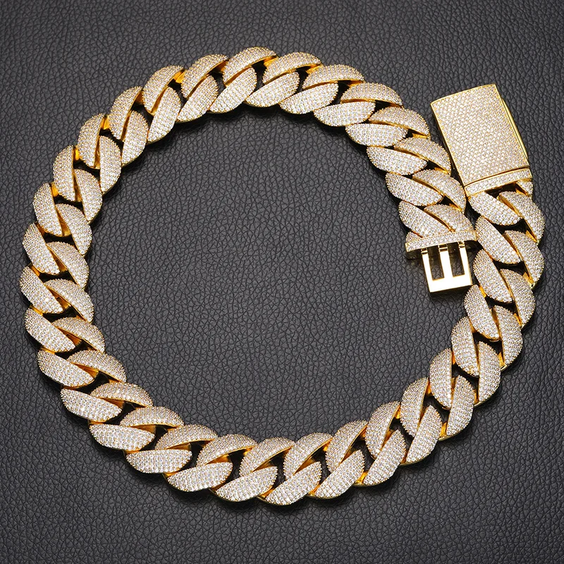 22mm 5-Row Bubble Cuban Chain Electroplated 18K Gold with Zircon, Trendy Hip Hop Necklace, Fashion Accessories, Rap Singer Street Party Decoration, Exquisite Jewelry, Valentine's Day/Commemorative Gifts, Birthday Gifts, Unique Jewelry