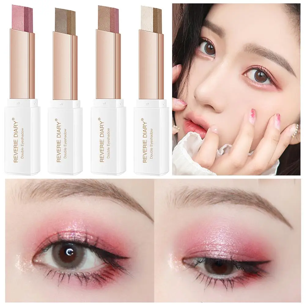 2 kleuren Glitter Oogschaduw Gradiënt Fluwelen Shadow Stick Blijvende Cosmetica Lange Make-Up Oogschaduw Maquillaje A3G1