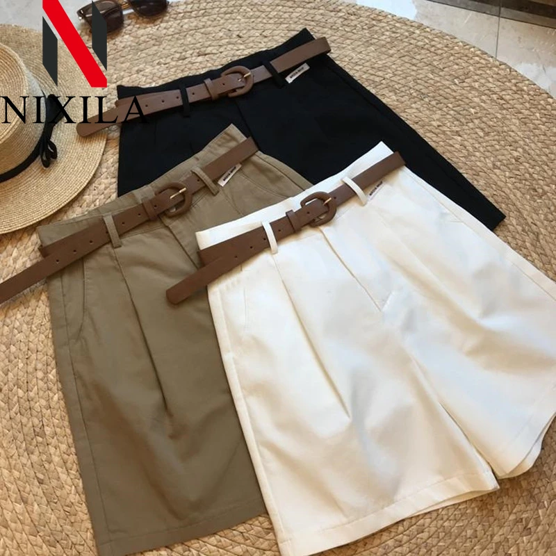 Summer New Wide Leg Shorts for Women 2024 Thin Cotton A Line Short Pants Office Lady Classic Loose Casual Zipper Women‘s Shorts