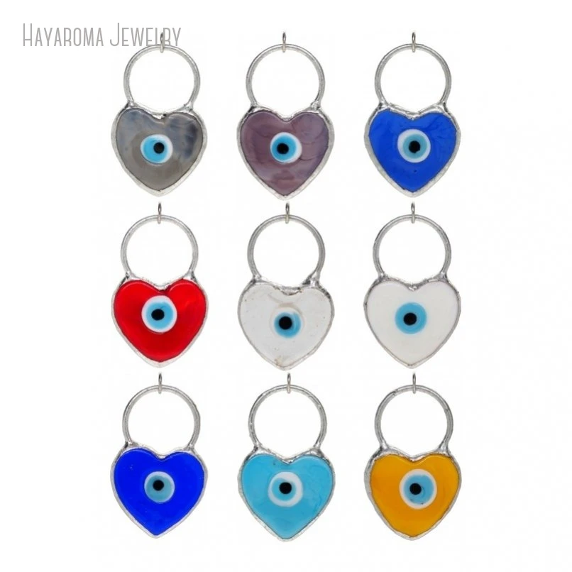 12Pcs Islam Tin Alloy Wholesale Soldered Hearts Heart Shape Point Religious Evil Turkish Eye Pendant PM48065