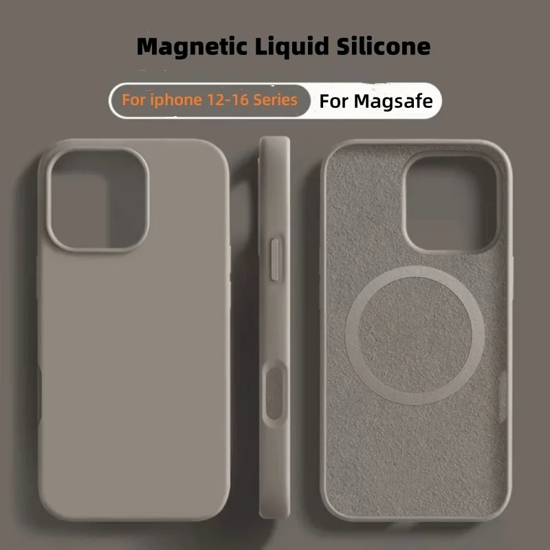 حافظة ناعمة من السيليكون السائل المغناطيسي الأصلي Magsafe لهاتف أبل آيفون 16 14 12 15 13 Pro Max غطاء شعار كامل للشحن اللاسلكي