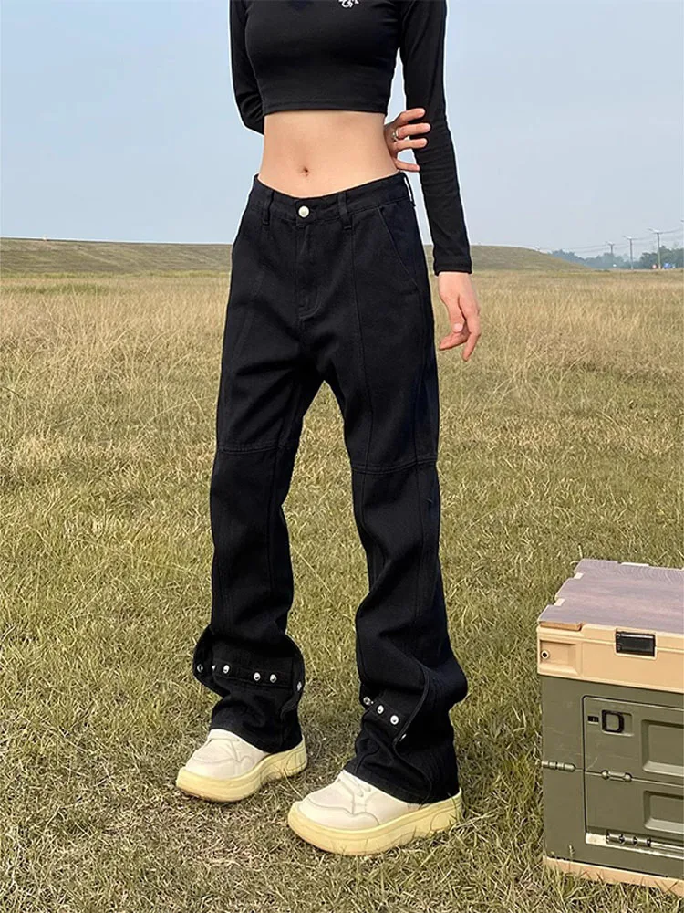 

Thiened Fce Lined Straight Leg Jeans Women's Autumn Winter Belted American High Street Sle Small Size Splicing Jeans