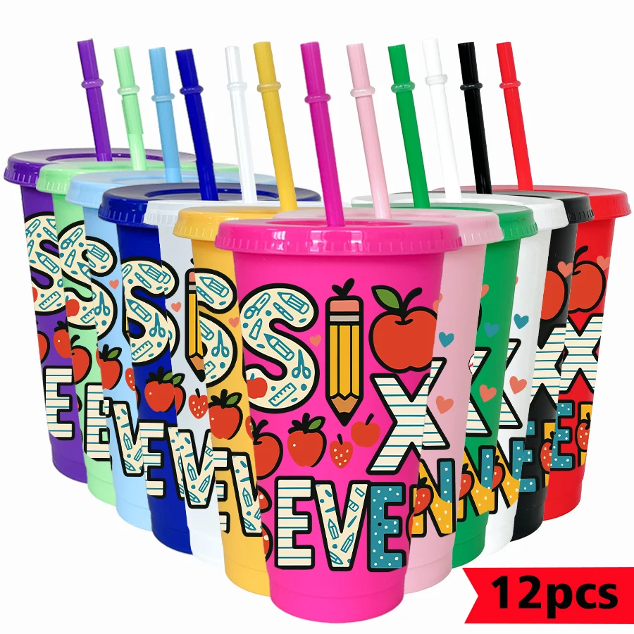 12Pcs/pack apple pencil pattern 26oz colorful plastic tumbler birthday party drinking utensils homecoming water cup