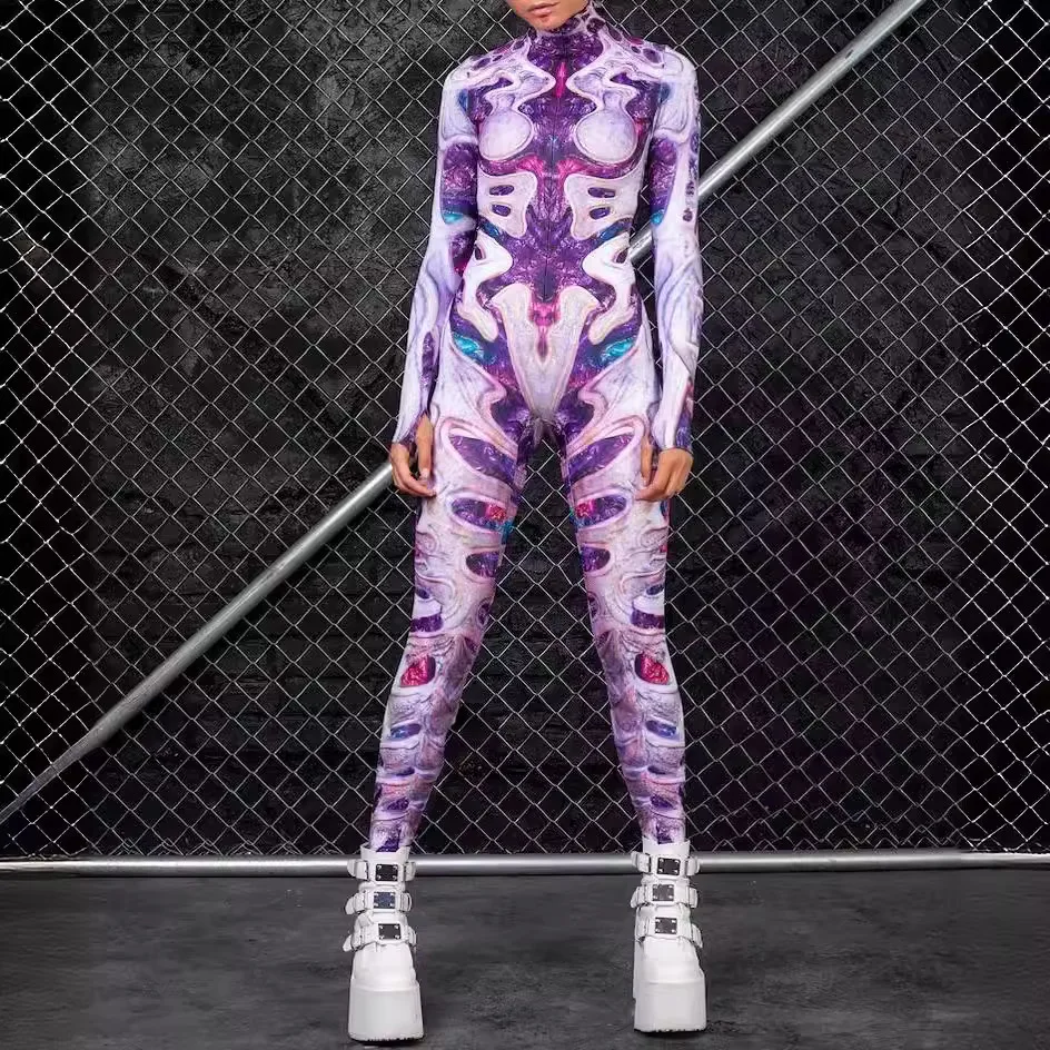 

Unisex Cyber Punk 3D Digital Printing Halloween Party Role Play Outfit Women Men Cosplay Costume Carnival Aerial Yoga Suit