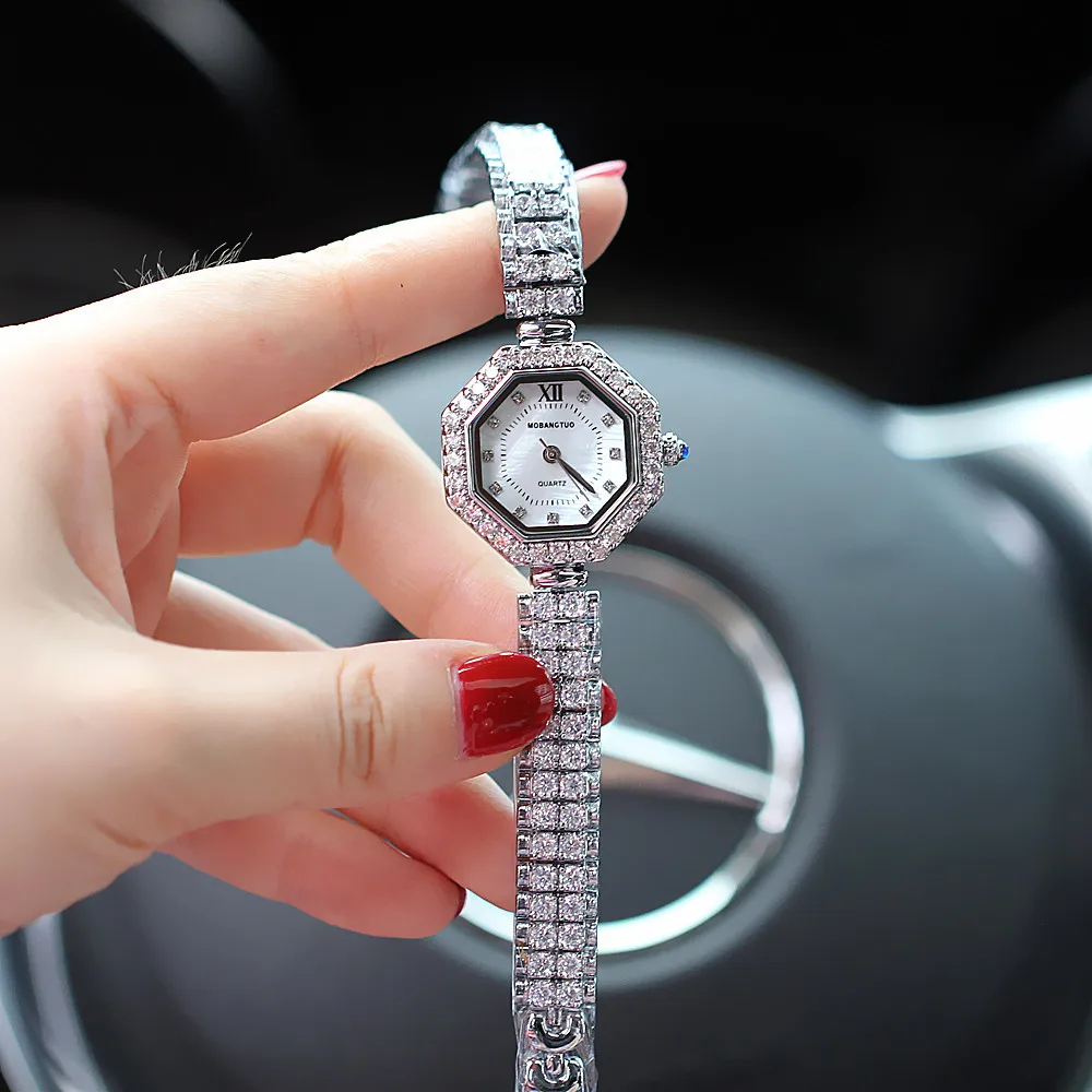 Newly Launched Diamond Dial Quartz Women\'s Watch Square Steel Band Pointer Waterproof Japanese Movement Female Relogio +box