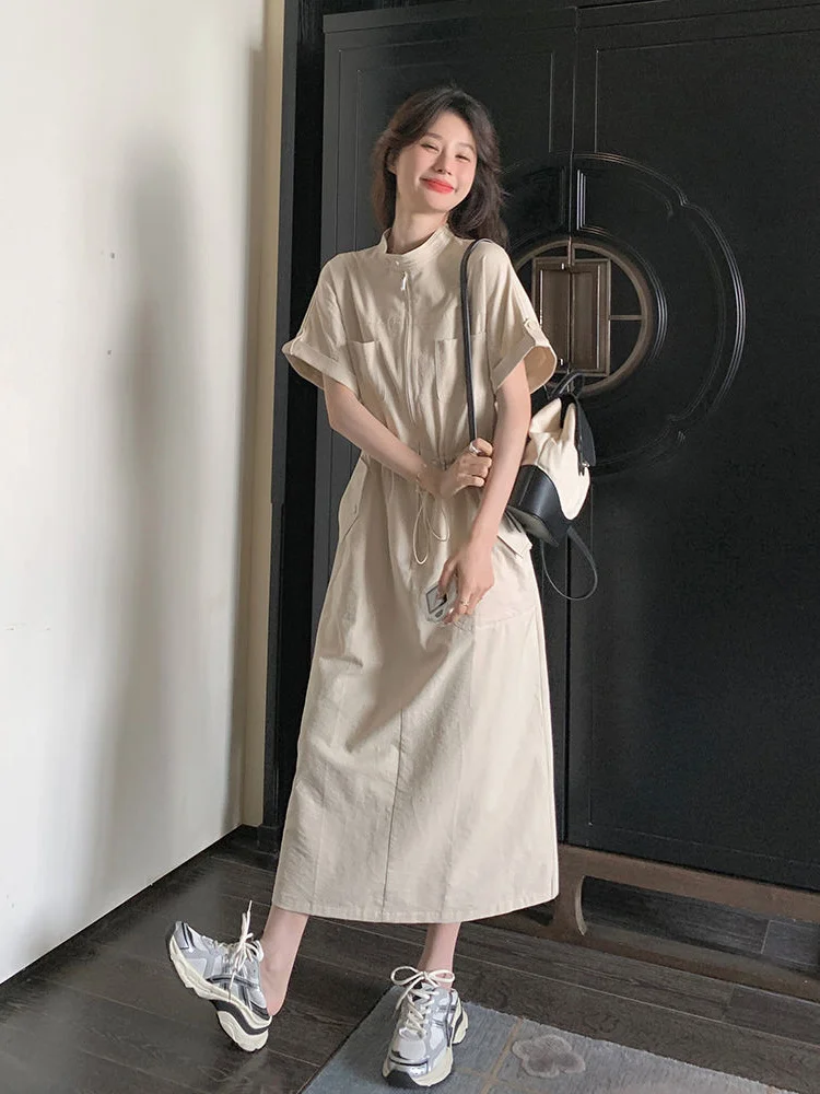 プラスサイズ 300 ポウ女性の韓国 Sle カラーラウンド Ne ワークウェア Dr A ラインスカートウエスト絞りデザインカジュアルウェア