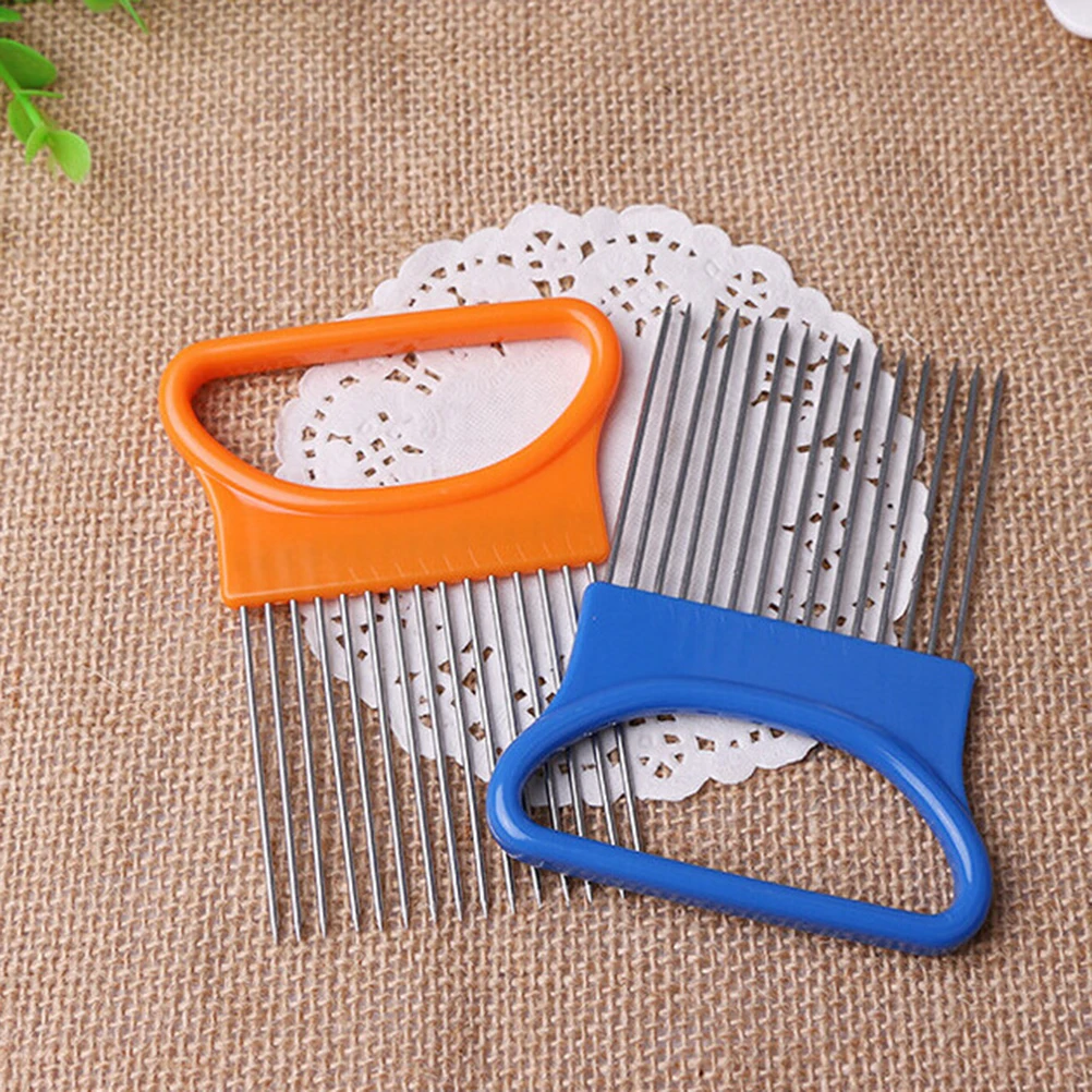 

Stainless Steel Onion Holder Vegetable Slicer Plug Fork Kitchen Tool Aids Hands Free Cutting Prongs Secure Even Slices Stainless