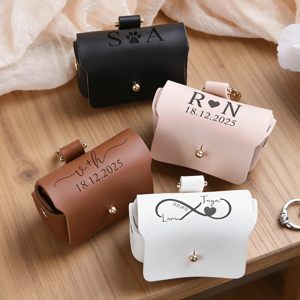 Bolsa portadora de anillo de cuero con inicial personalizada para perros, caja de anillo de boda personalizada para collares de perro, soporte para anillo, regalo de boda para mascotas