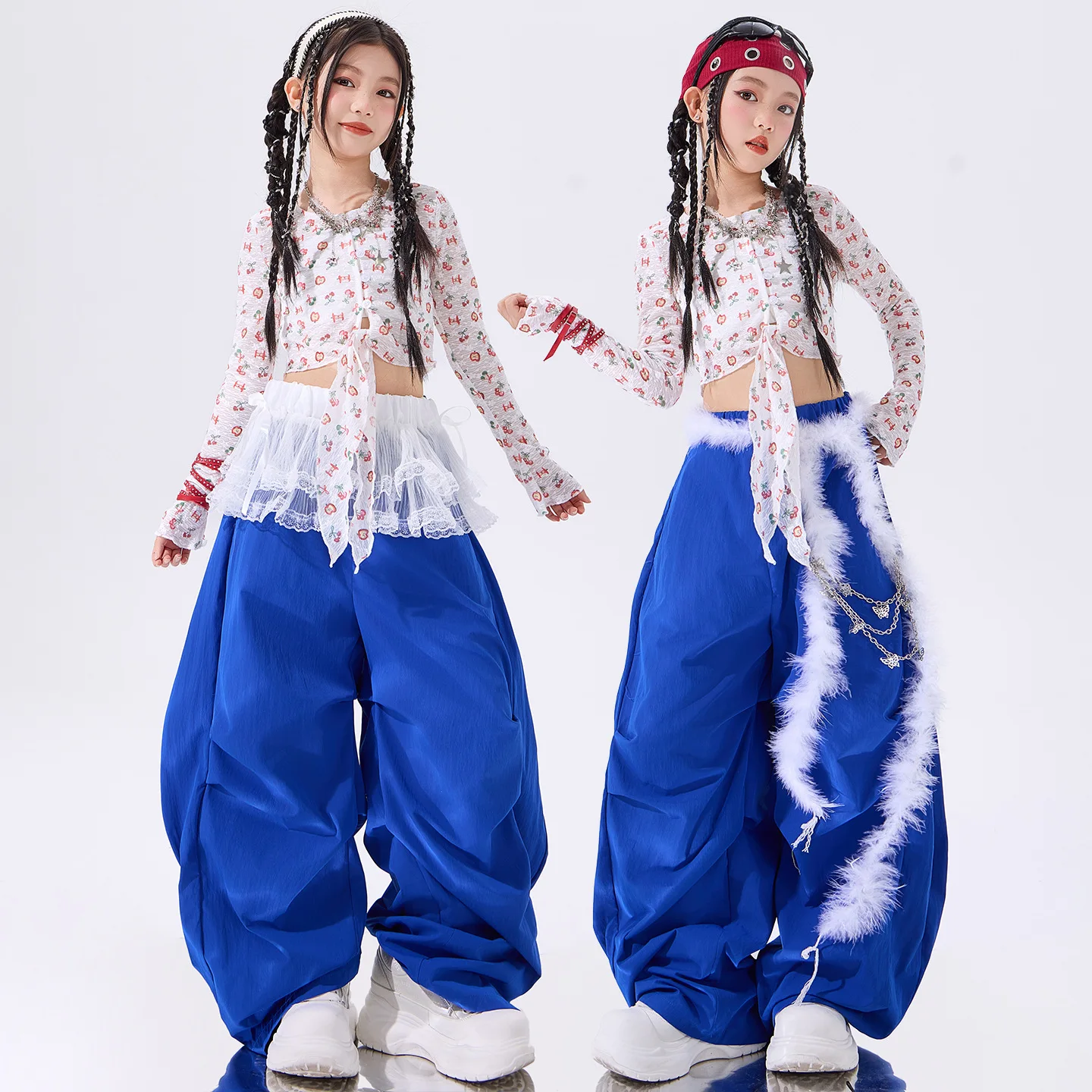 Jazz Dance Clothes Girls Kpop Stage Outfit Blue Hip Hop Dance Pants School Show Performance Costume Street Dancewear