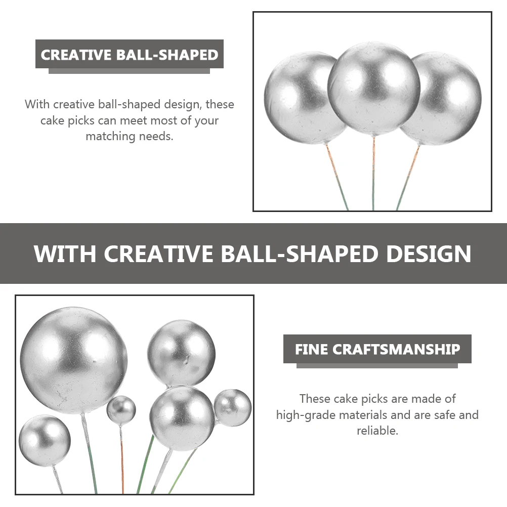 

36pcs Foam Cake Picks Silver Child Decorations Birthday Party Cupcake Adornment Foams Balls Safe Hygienic HighGrade