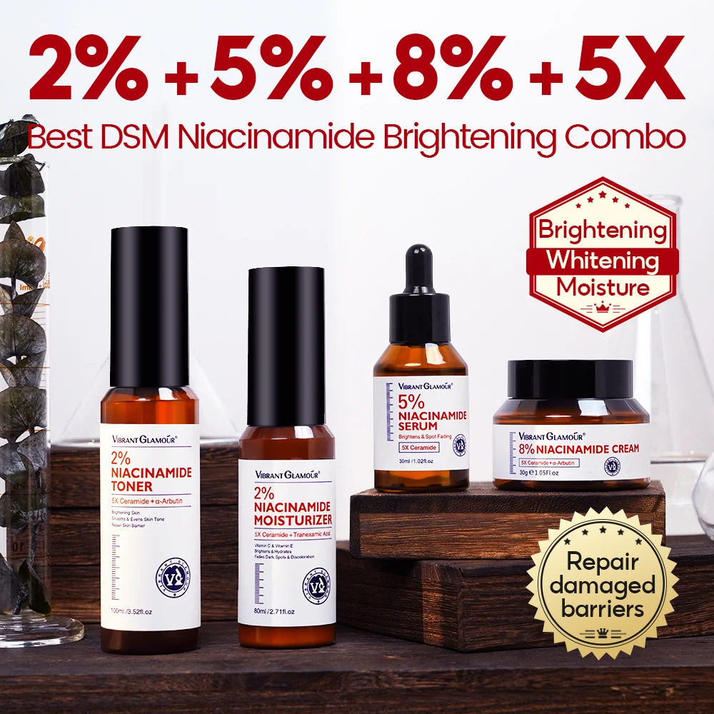 VIBRANT GLAMOUR Niacinamide  Set 8% Cream+ 5% Serum+ 2% Toner + 2% Moisturizer 5X Ceramide  4PCS