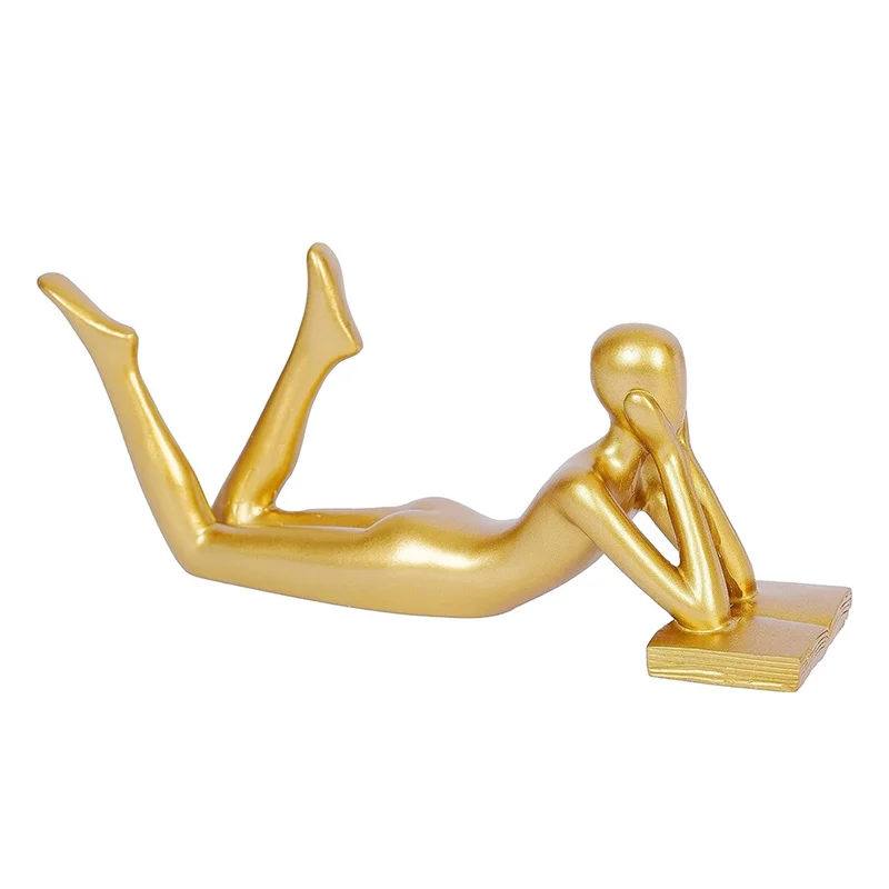 

Gold Decor Reading Statue Home Decorations Gold Accent Home Decor for Living Room Resin Abstract Reading Figurines A