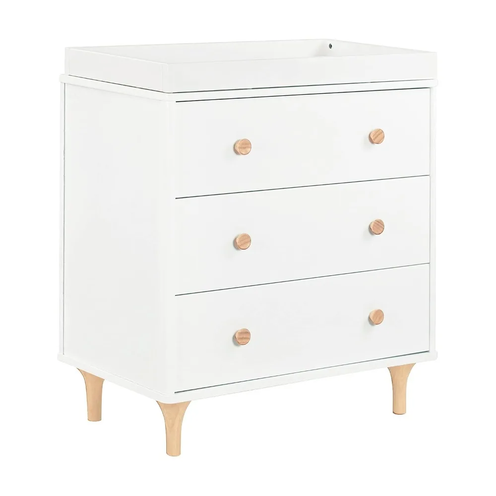 Lolly 3-Drawer Changer Dresser with Removable Changing Tray in White and Natural, Greenguard Gold Certified