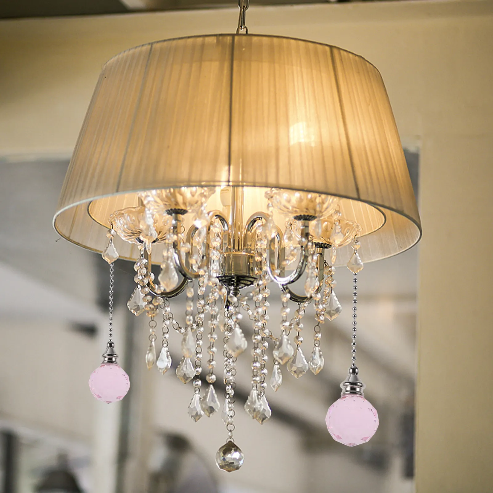 

2Pcs Crystal Ball Pull Chain Metal Extension Ceiling Light Chain Replacement Pendant for Fan Lamp Home Decor Bedroom Living Room