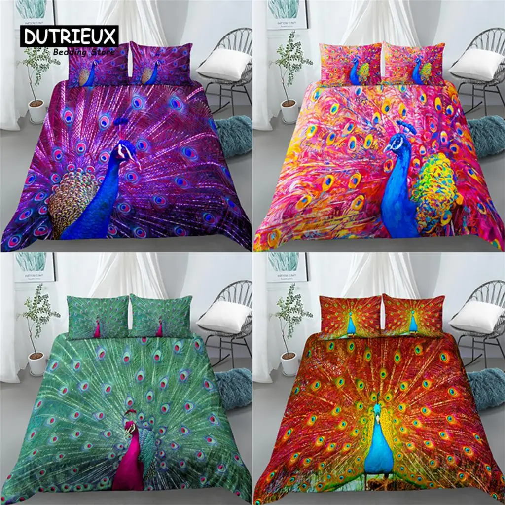 

Home Living Luxury 3D Peacock Print 2/3Pcs Comfortable Duvet Cover PillowCase Bedding Sets Queen and King EU/US/AU Size