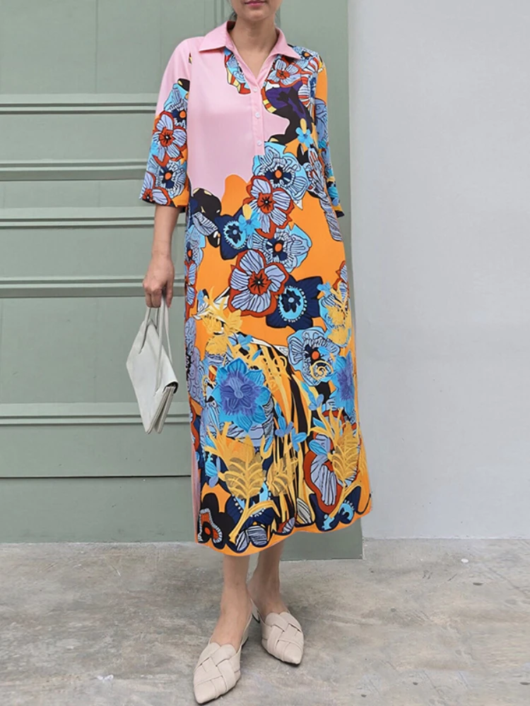 2025 ZANZEA Donna Autunno Abito stampato floreale Camicia di moda Abito Vintage Risvolto Manica 3/4 Vestito estivo Casual Caftano Robe Femme