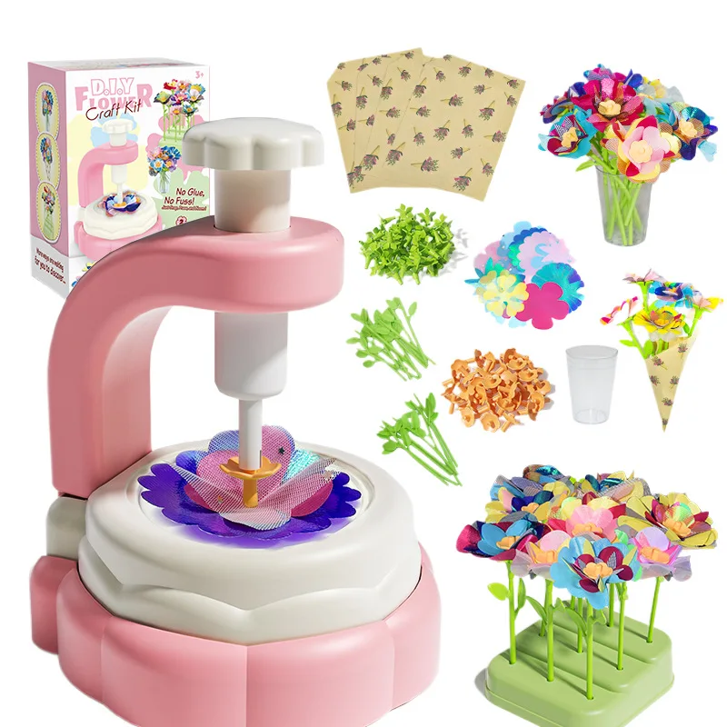 آلة باقة الزهور الاصطناعية الجديدة المصنوعة يدويًا، آلة النقش DIY، لعبة ألغاز يدوية الصنع للفتيات #5
