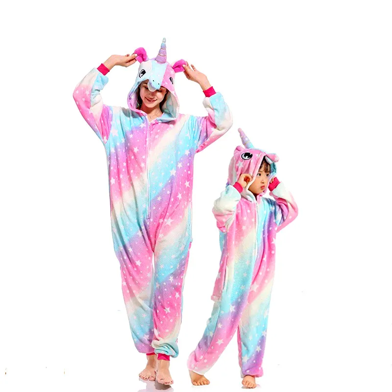 Kigurumi Adults Unicorn Animal Onesies Long Sleeve Hooded Cartoon Pajamas Anime Cosplay Costume Jumpsuit For Christmas Halloween