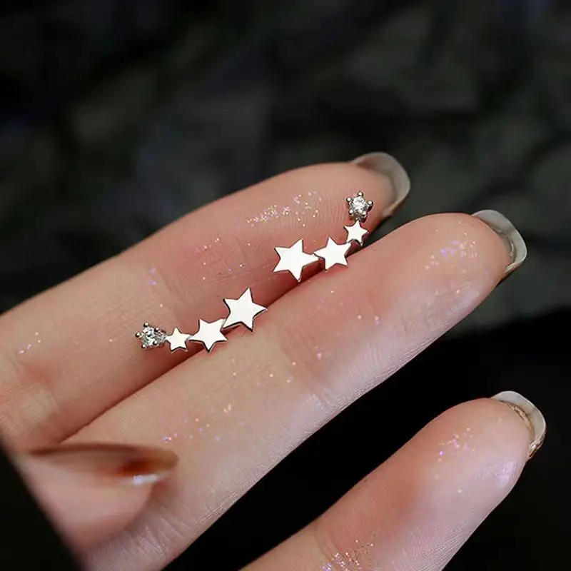 Trendy Planet Earrings Silver Color Piercing for Women Moon Star Crystal Zircon Ear Stud Earrings Tragus Cartilage Body Jewelry