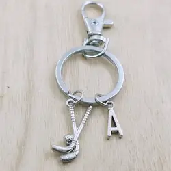 Hockey Golf Bat Keyring Letter Car Key Chain Ring Lobster Clasp Initial Charm Women Jewelry Accessories Pendants Metal