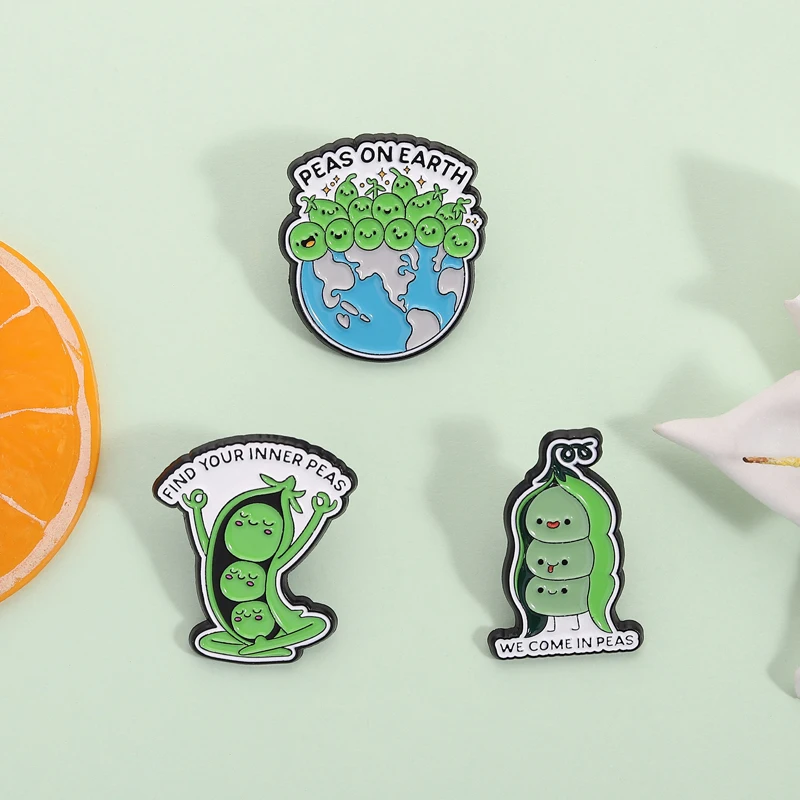 Funny Pea Pun Enamel Pins We Come In Peas Find Your Inner Peas Mindfulness Enthusiasts Brooches Badge Jewelry Gifts for Friends