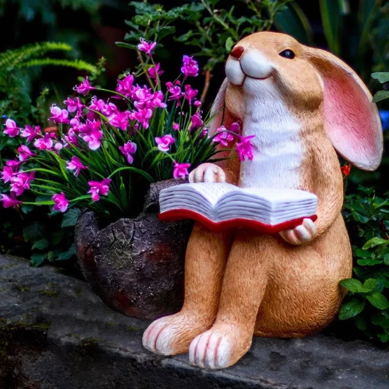 

Reading Rabbit Flower Pot Animal Statue Garden Container Creative Courtyard Bonsai Pots Outdoor Balcony Decoration Ceramic Pot