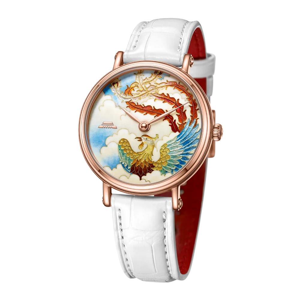 Zegarek Beijing Enamel Dragon and Phoenix 40mm, zegarek dla par, mechaniczny, automatyczny, szkieletowy, męski, damski, luksusowy, zegarek miłosny, minimalistyczny.