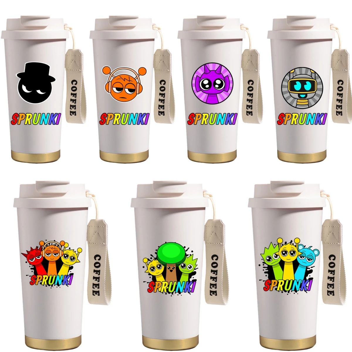 

Fashion 500ml Incredibox Sprunki Game Figure Printed Thermos Water Bottle with Straw Portable Outdoor Car Coffee Mug Drink Cup