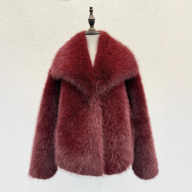 European and American Style Fur Large Lapel Coat Fashionable Faux Fox Fur Coat Fluffy Plush Women's Clothing