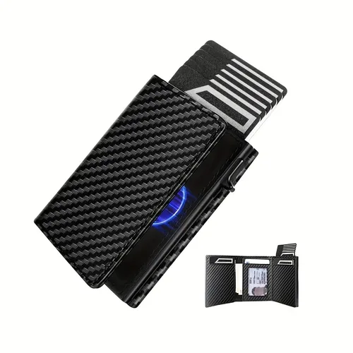 Cartera delgada con ranura para monedas Cartera para tarjetas de crédito para hombre con cierre magnético Cartera para hombre con protección RFID