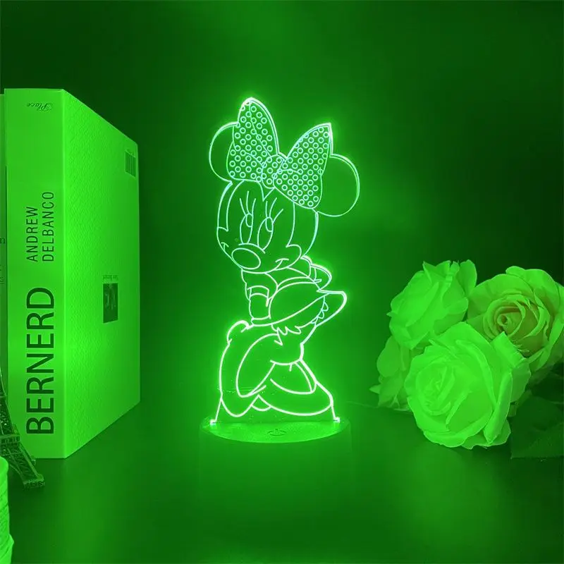 Mercancía de dibujos animados de Disney Mickey, soporte acrílico brillante, luz nocturna creativa para dormitorio, decoración de figuras, regalo