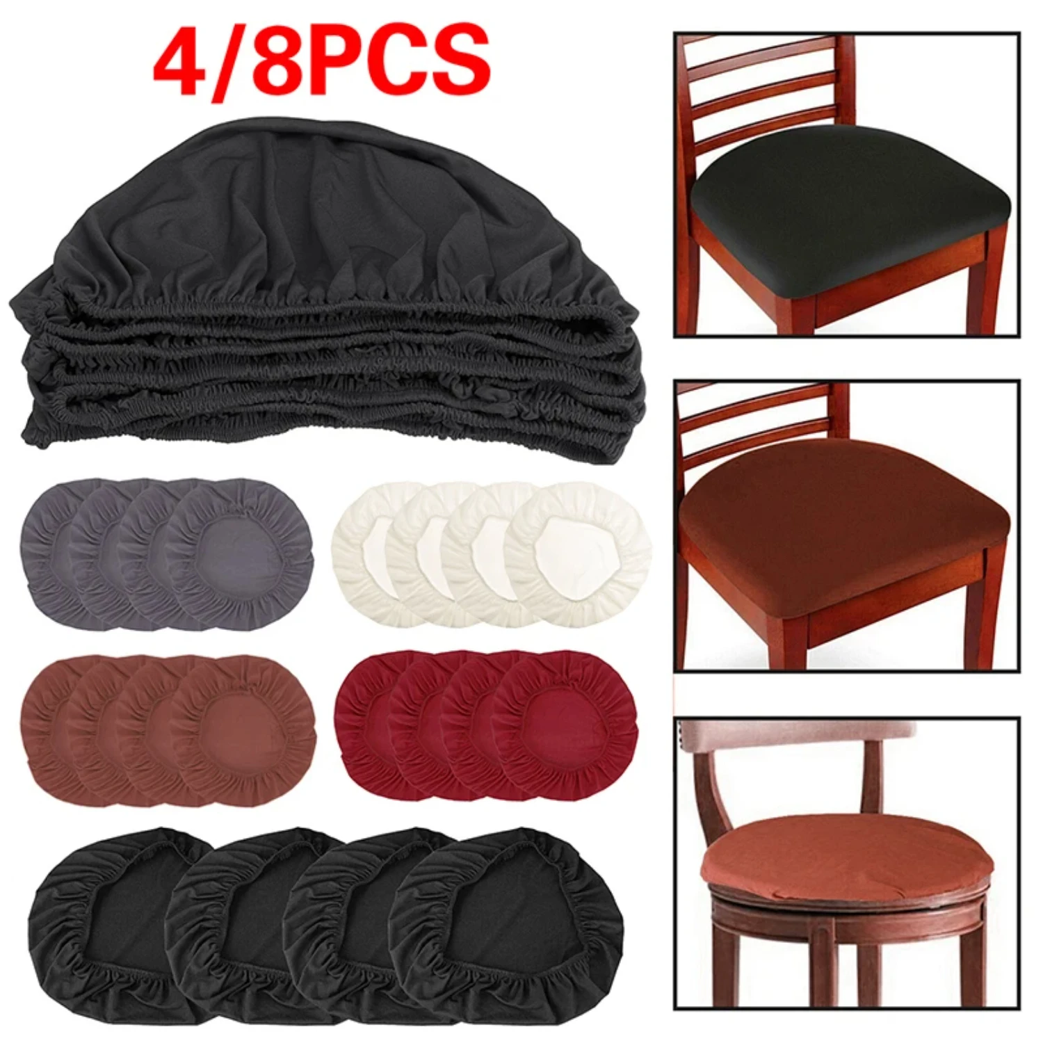 Soft and Elastic Chair Slipcovers for Banquet Dining Chairs - Set of 1/4, Removable Washable Office Seat Protector and Cushion C