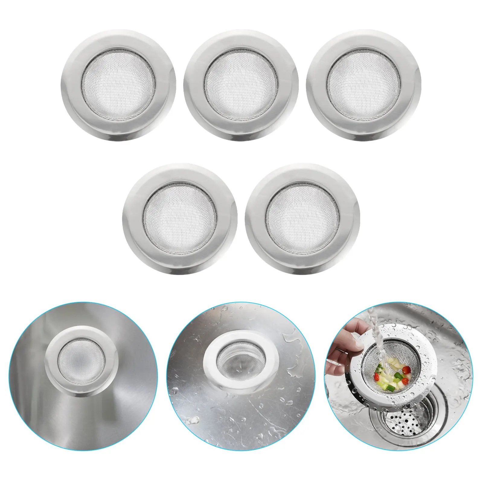 

5Pcs Stainless Steel Kitchen Sink Filter Strainer Garbage Stopper Drain Sink Strainer Long-Lasting Anti Blockage Filter Tool