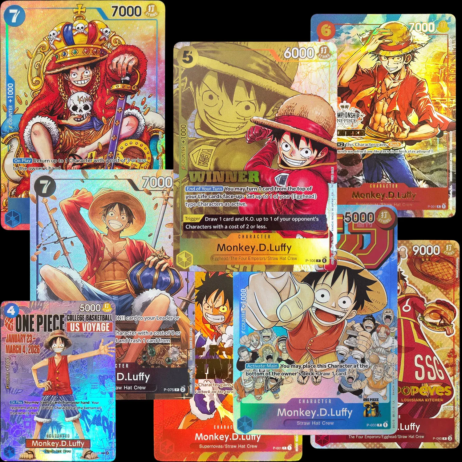 Самодельные прокси-карты One Piece TCG на английском языке: Monkey.D.Luffy P-001, P-080, P-043, P-075, P-033, P-055, P-106 – Промо-карты для игры и коллекционирования