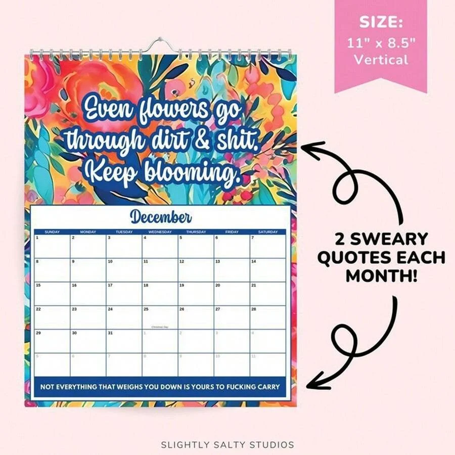 Funny Calendar for Mental Health 2025 Swear Inspirational Calendar 2025 Flower Calendar  Inspirational Calendar Desk