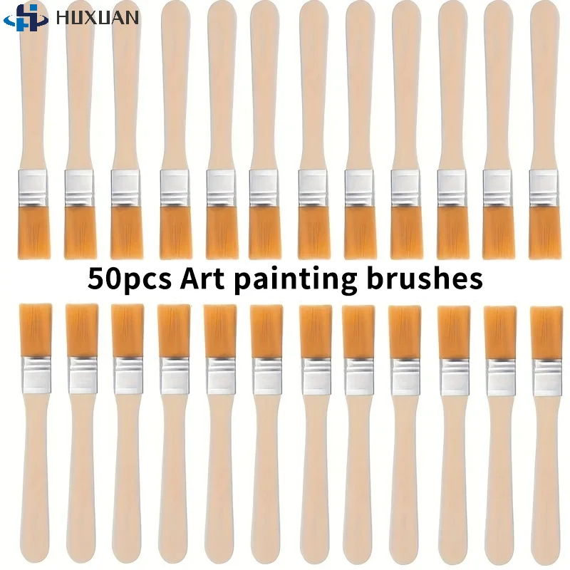 

50Pcs Short Wooden Handle Art Paint Brushes, Watercolor Brushes, Wall Brushes, Art Brushes, Cleaning Tools