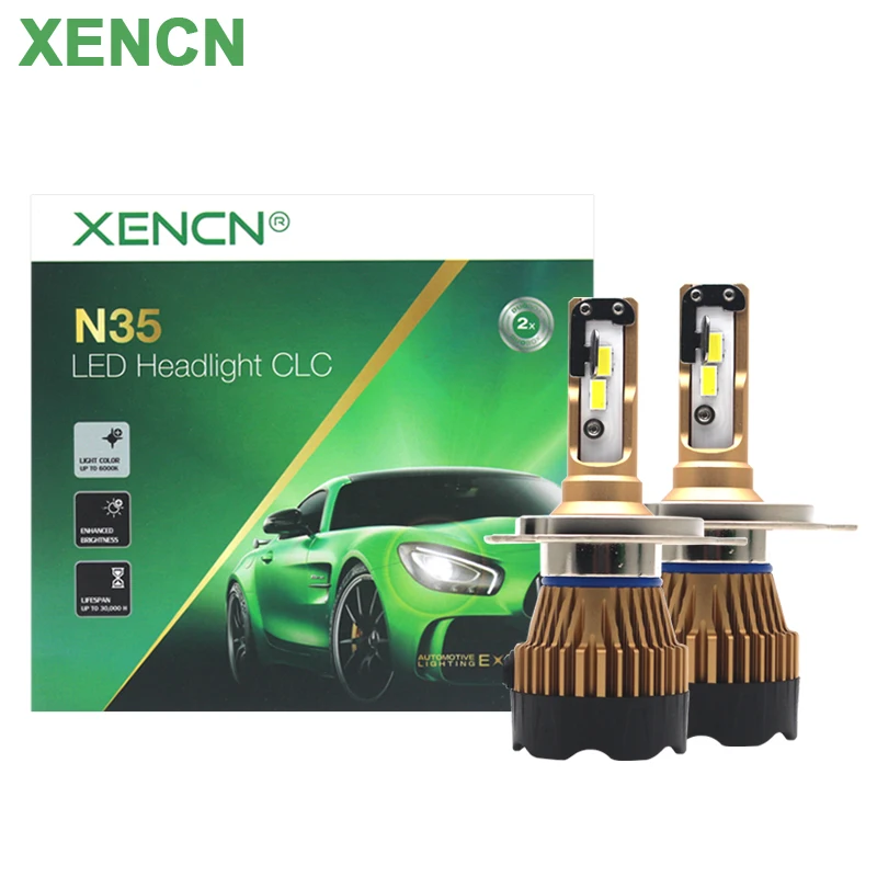 XENCN N35 H4 9003 LED Car Headlight 35W 9000LM High Lumens 6000K Cold White Light P43t LED Lamp Ultra Durable Auto Bulbs, Pair