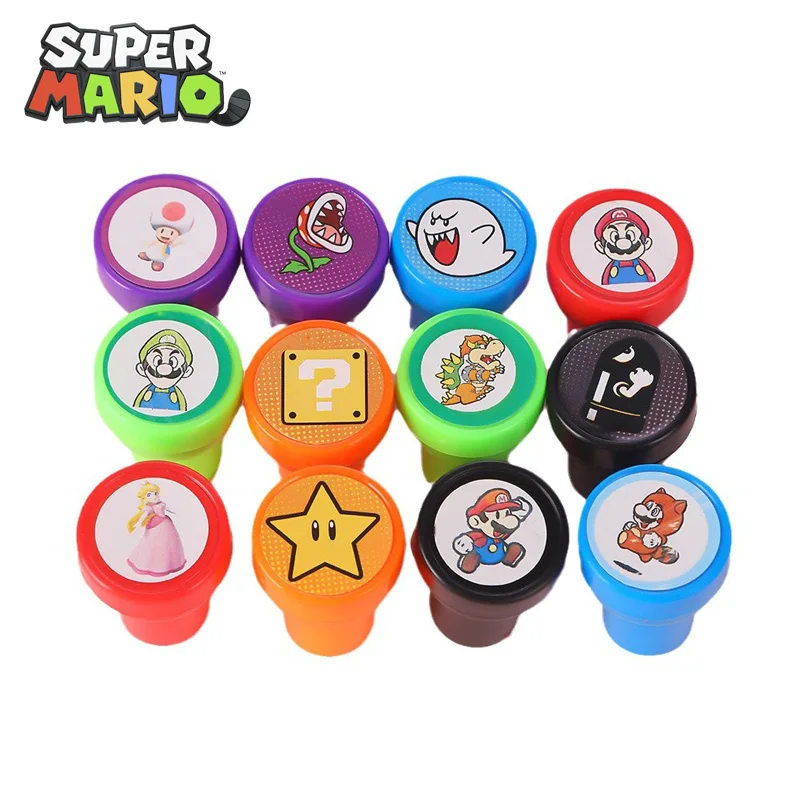 Juego de 12 Sellos de Dibujos Animados de Super Mario para Niños, Decoración de Fiestas y Regalo Navideño Infantil