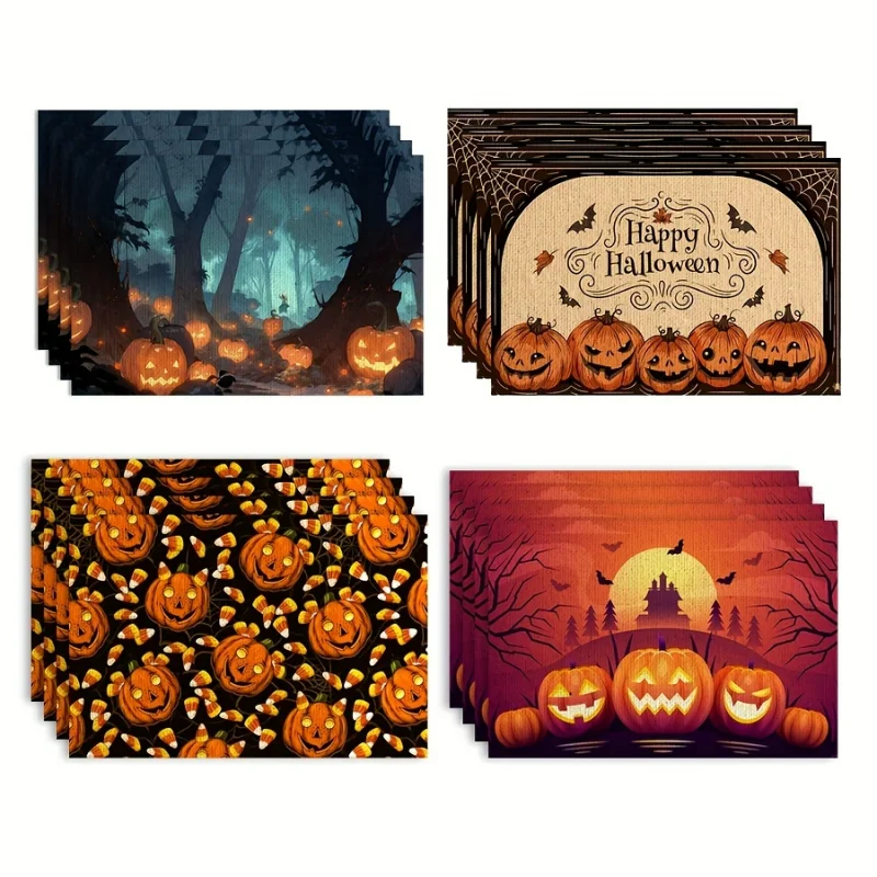 

Halloween Placemats Set of 4 Knit Fabric Table Mats Rectangular Hand Washable Dining Table for Kitchen Home Decor Essentials